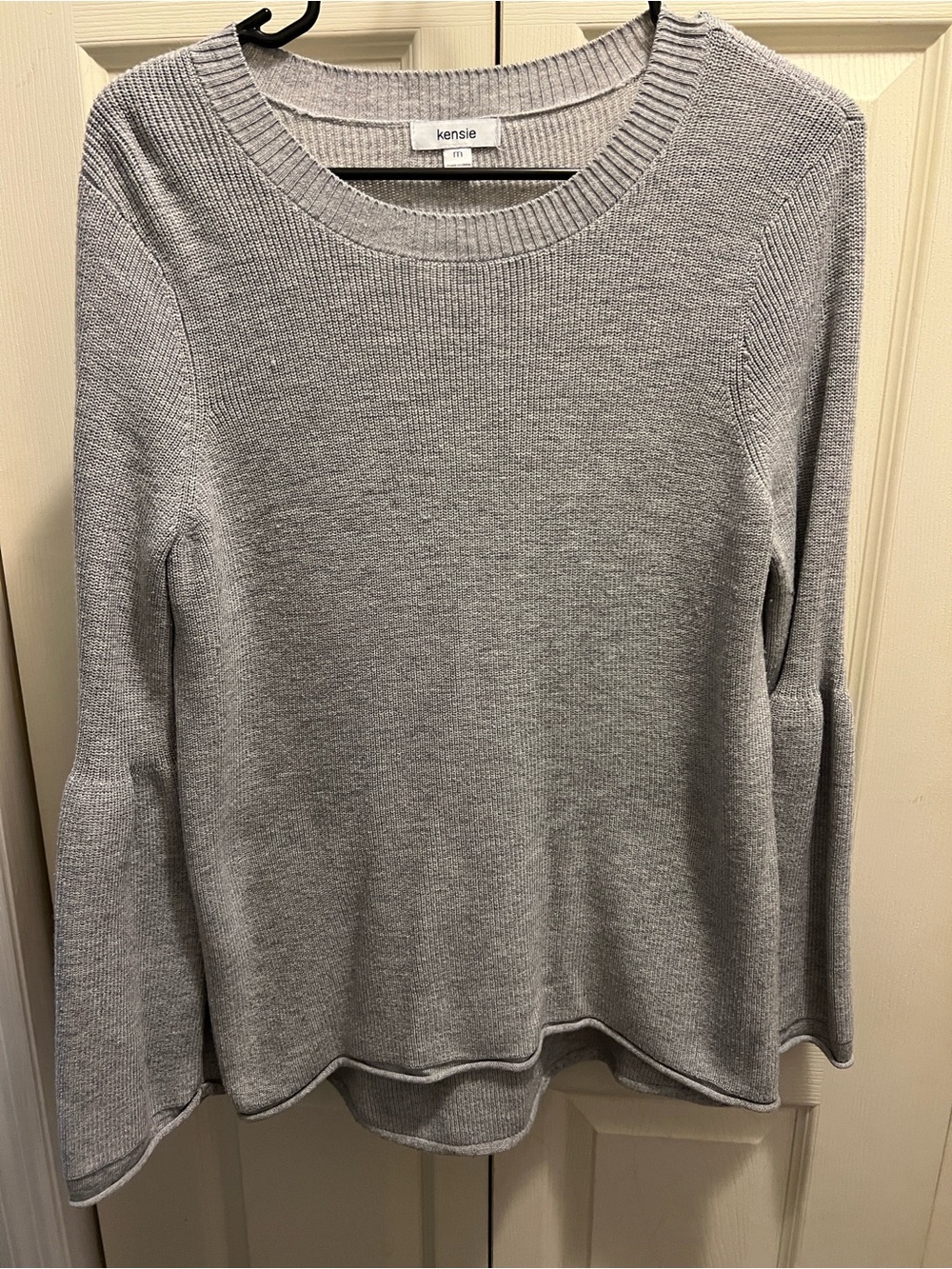 kensie Light Silver Ribbed Crewneck Sweater